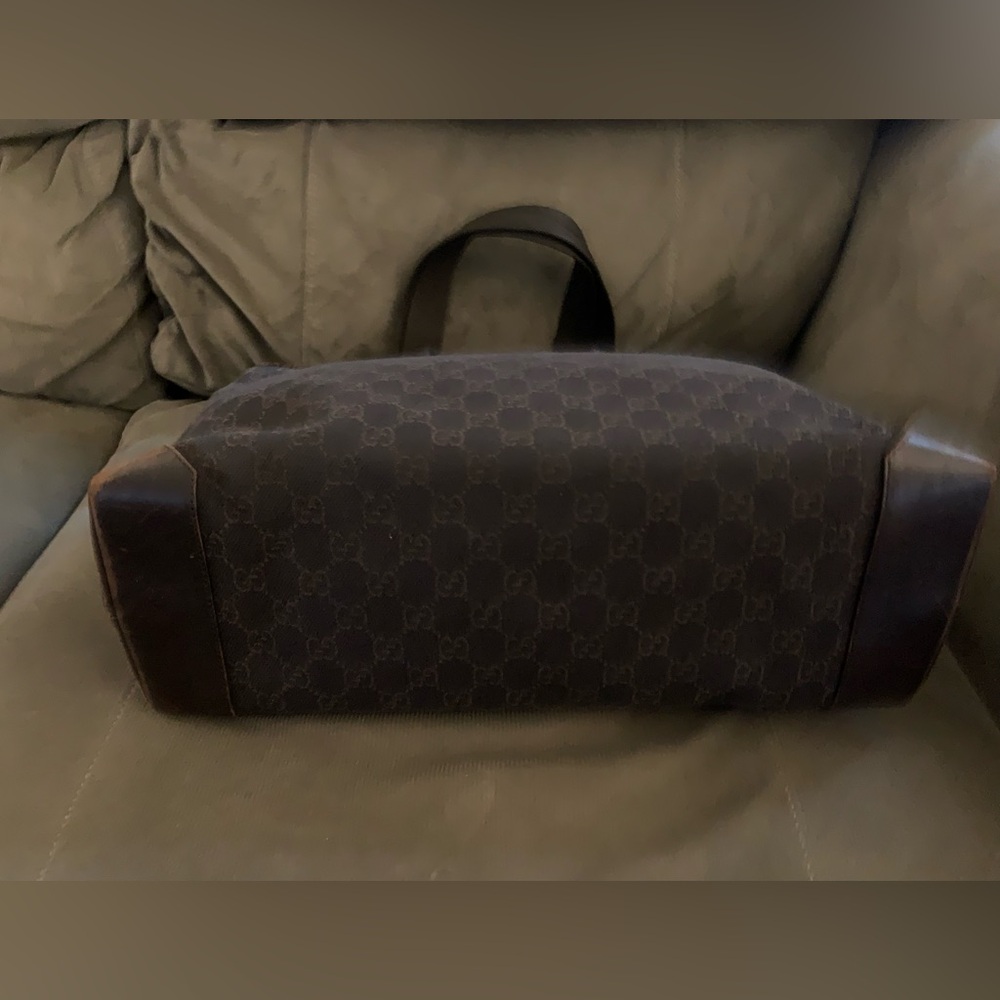 Authentic GUCCI Tote BAG Signature GG Canvas Fabric, Brown Leather Trim Purse - Picture 6 of 16
